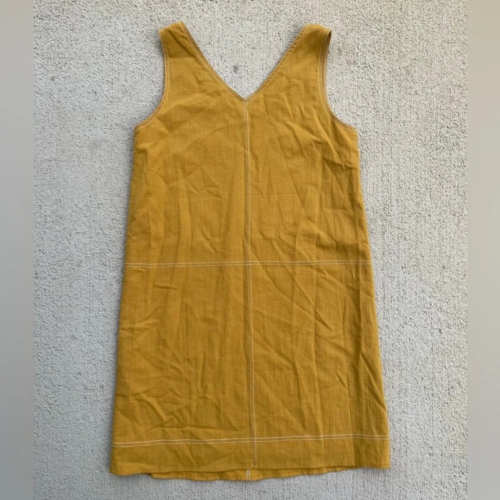 THML boho Mustard Yellow Sleeveless Linen Mini Dress XS V-Neck Lined - Picture 5 of 5